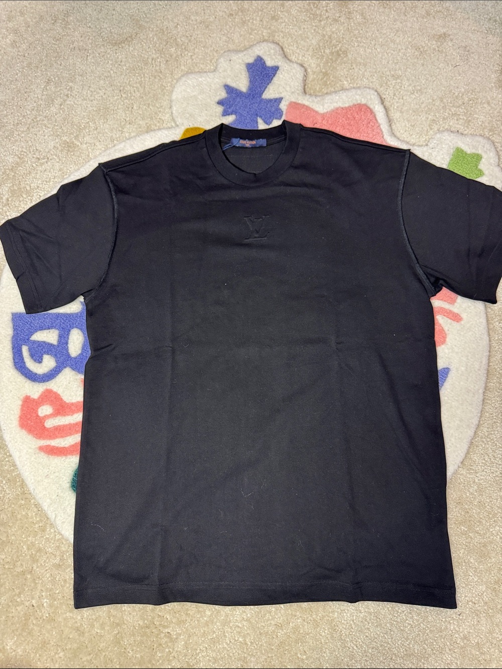 Louis Vuitton Black Short Sleeve Crewneck Tee with Embossed Logo